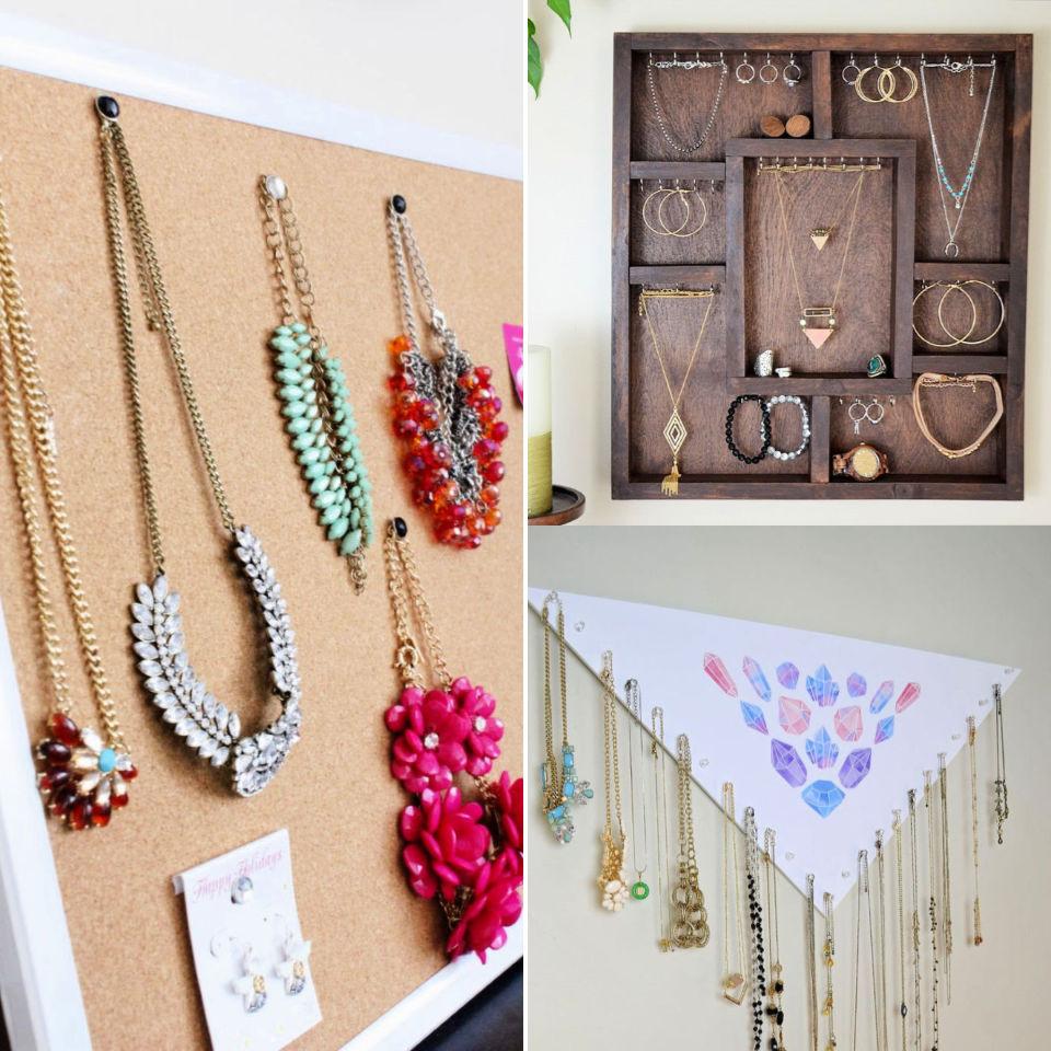 Easy DIY jewelry holder to organize necklaces tangle-free - Merriment Design