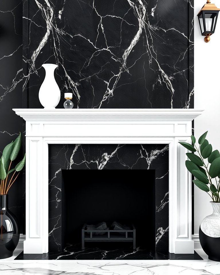 Elegant Black and White Stone Fireplace: Timeless Home Accents