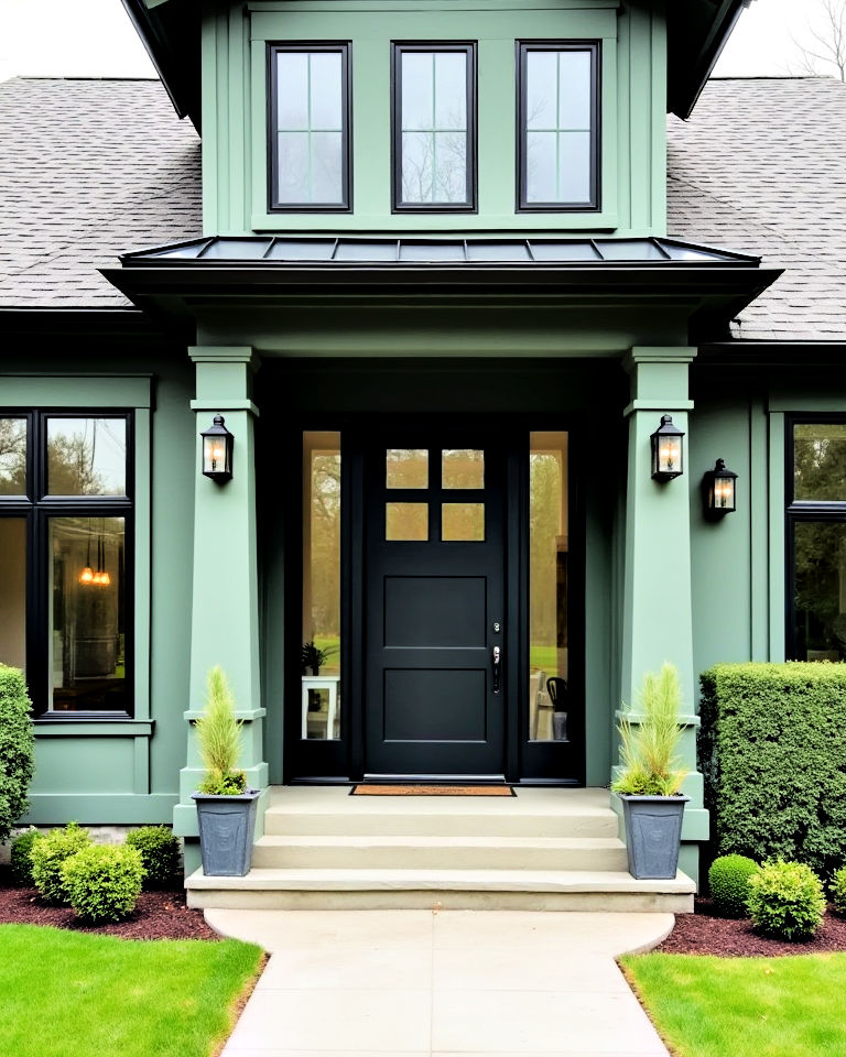 20 Sage Green House With Black Door Design Ideas