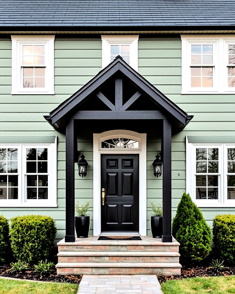 20 Sage Green House With Black Door Design Ideas