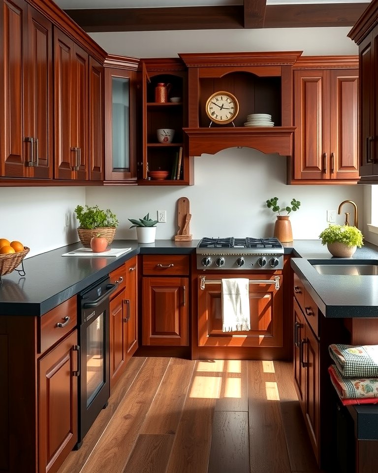 25 Brown Kitchen Cabinets With Black Countertops