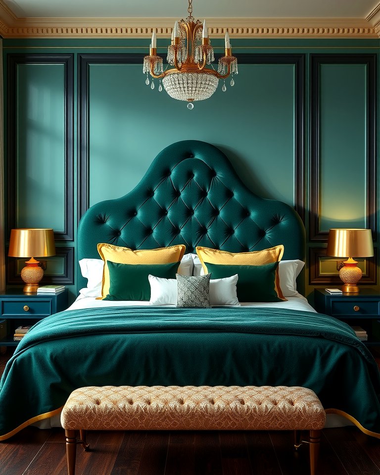 Emerald Green Grey And Gold Bedroom
