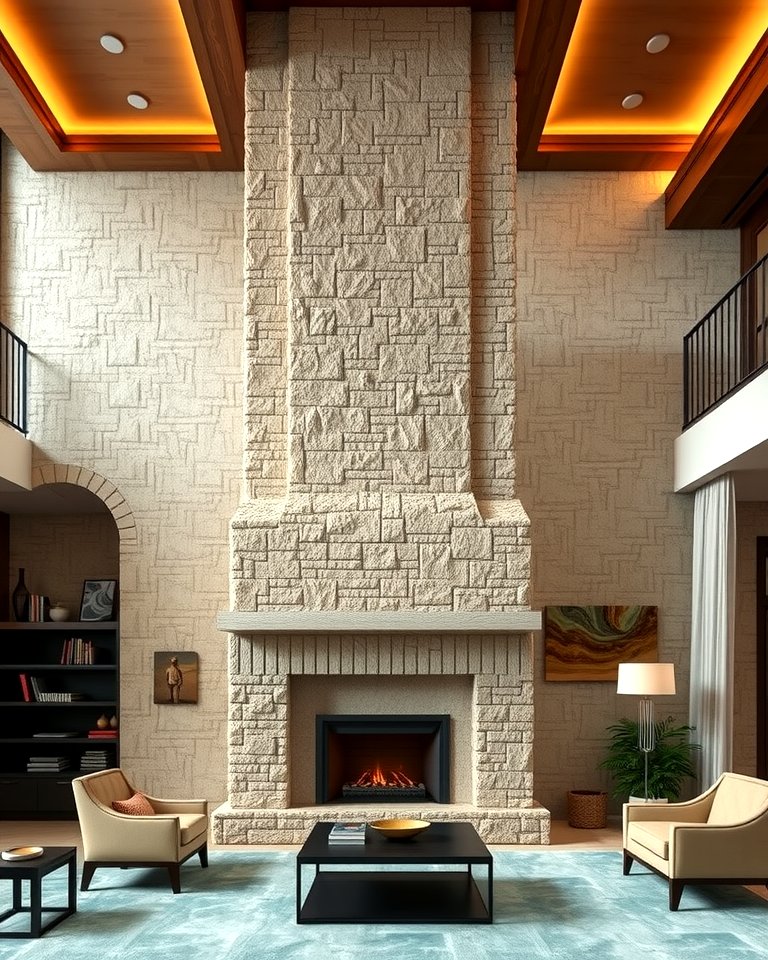 Picture of 25 Faux Stone Fireplace Ideas for a Cozy and Elegant Look