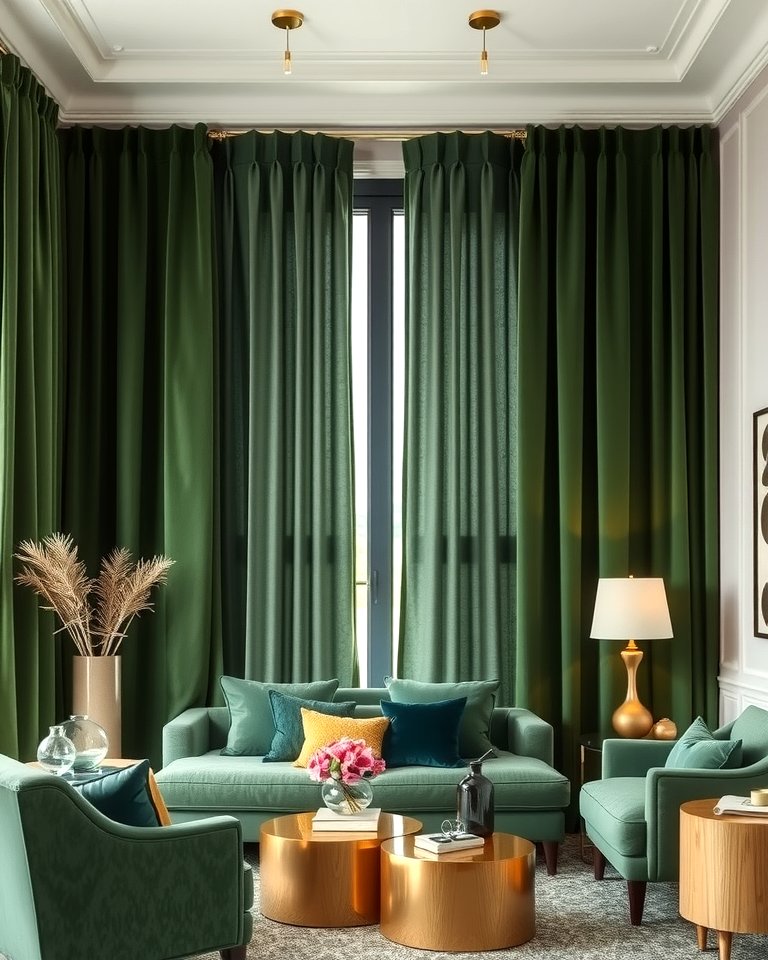 View of 25 Green and Gold Living Room Ideas for Luxury