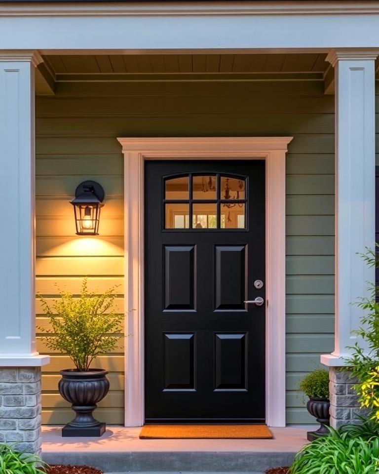 Sage Green House With Black Door