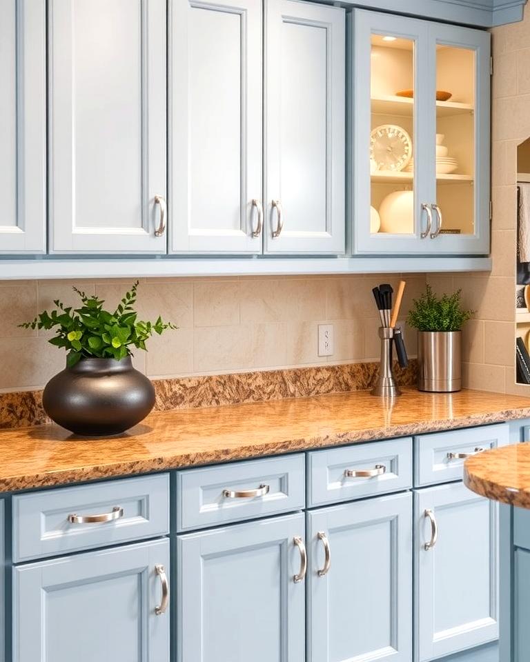 20 Blue Kitchen Cabinets With Brown Granite Countertops