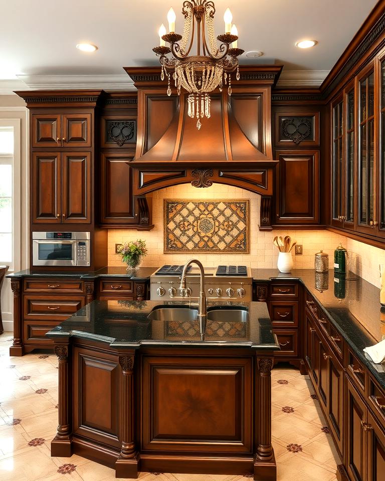 20 Kitchen Ideas with Brown Cabinets and Black Countertops