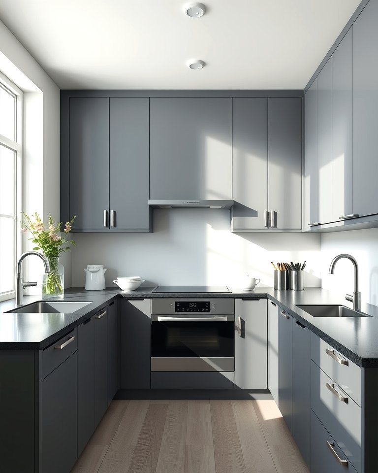 25 Kitchen Ideas with Gray Cabinets and Black Countertops