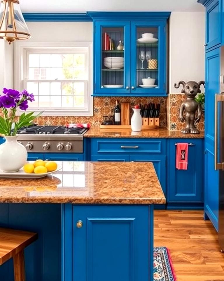 20 Blue Kitchen Cabinets With Brown Granite Countertops