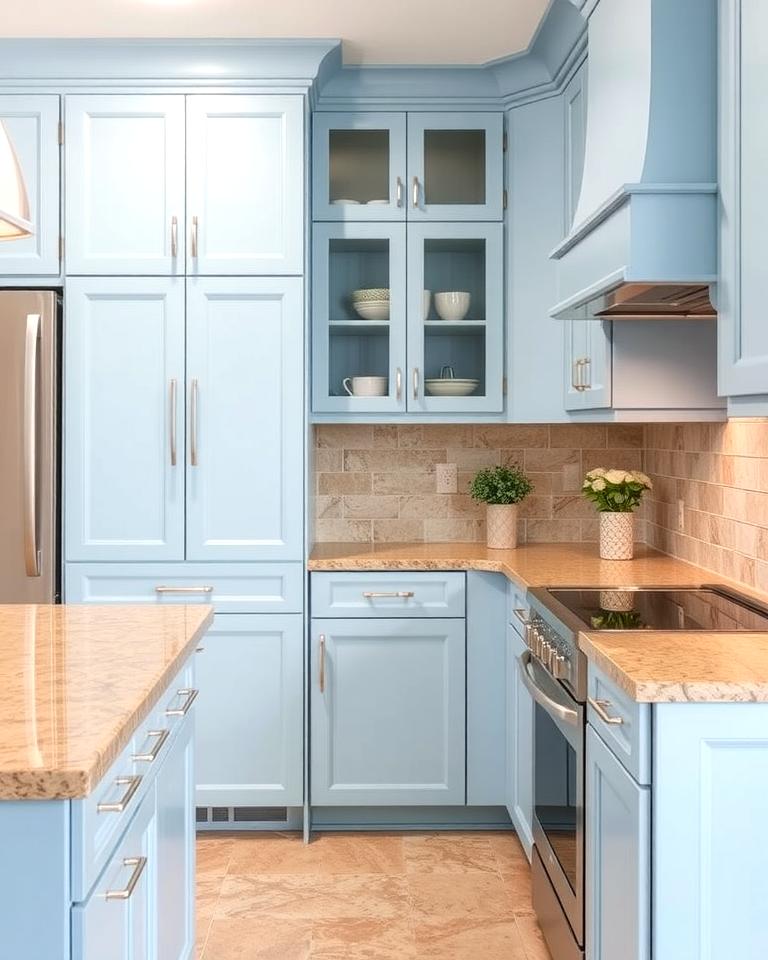 20 Blue Kitchen Cabinets With Brown Granite Countertops