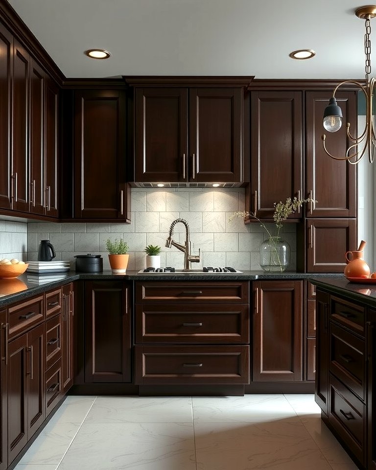 25 Brown Kitchen Cabinets With Black Countertops