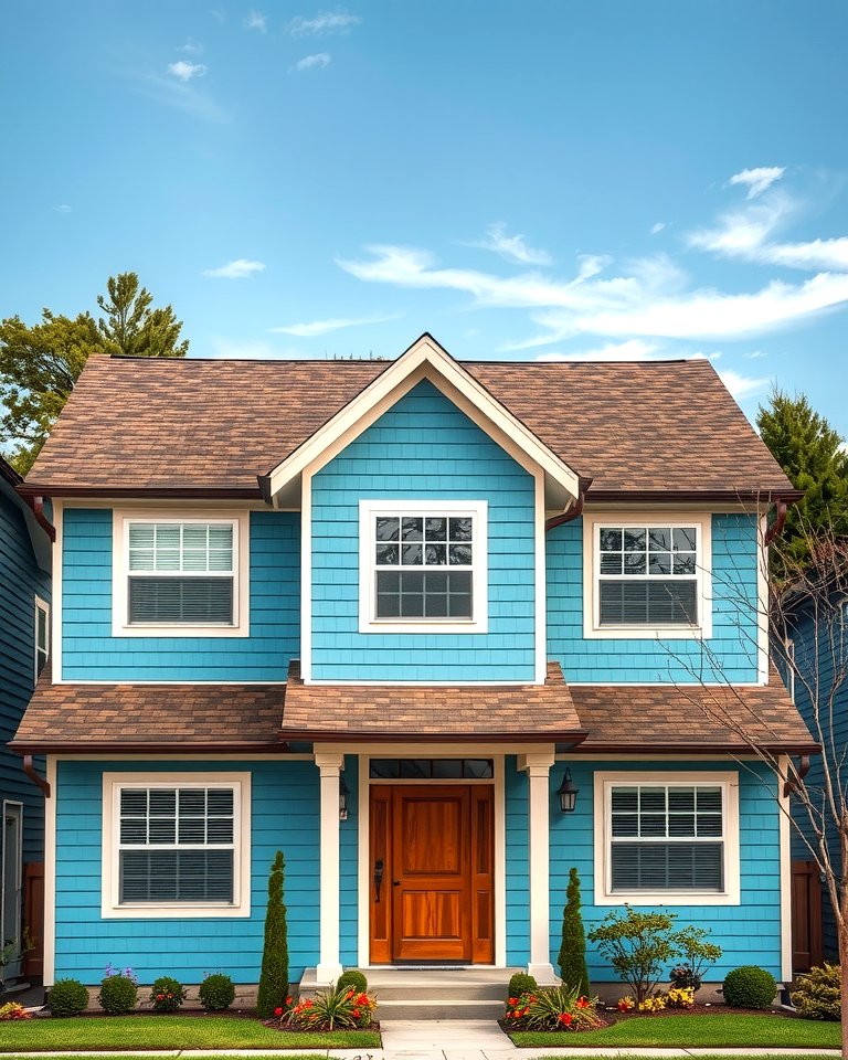 25 Stunning Blue Exterior Home with Brown Roof Ideas