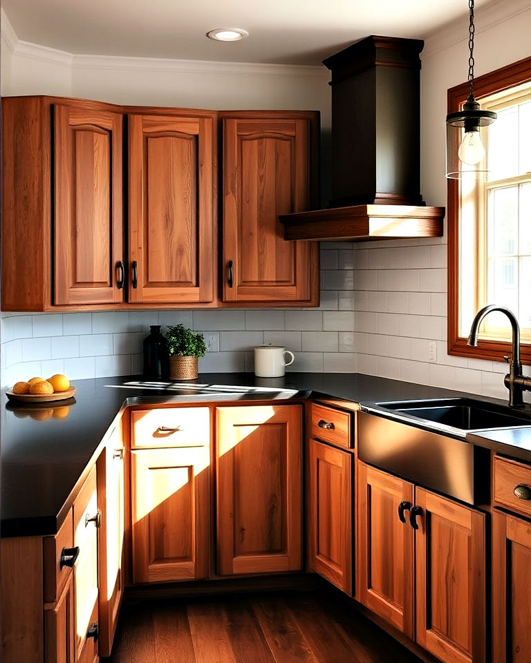 20 Kitchen Ideas with Brown Cabinets and Black Countertops