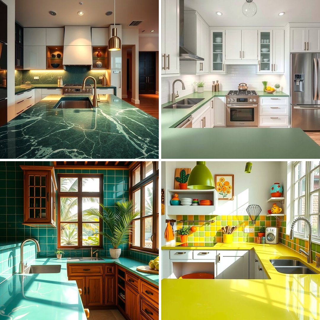 25 Kitchen With Green Countertops Ideas for Freshness - Off Grid Apartment Green Countertop Ideas