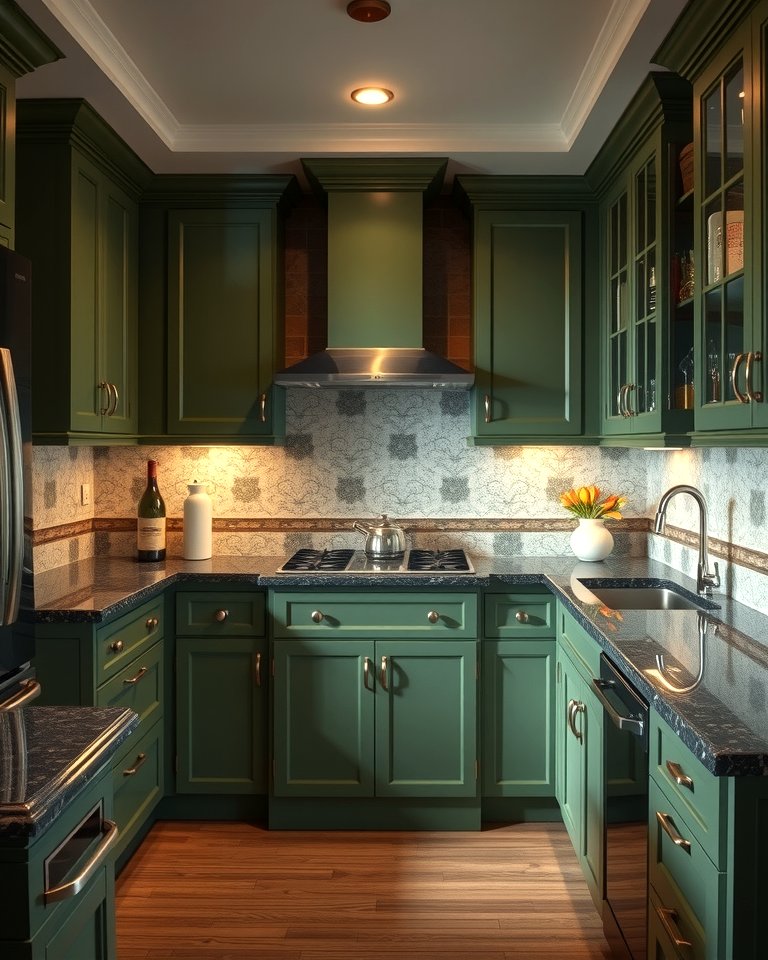 30 Green Kitchen Cabinets & Black Countertops Pairing Ideas