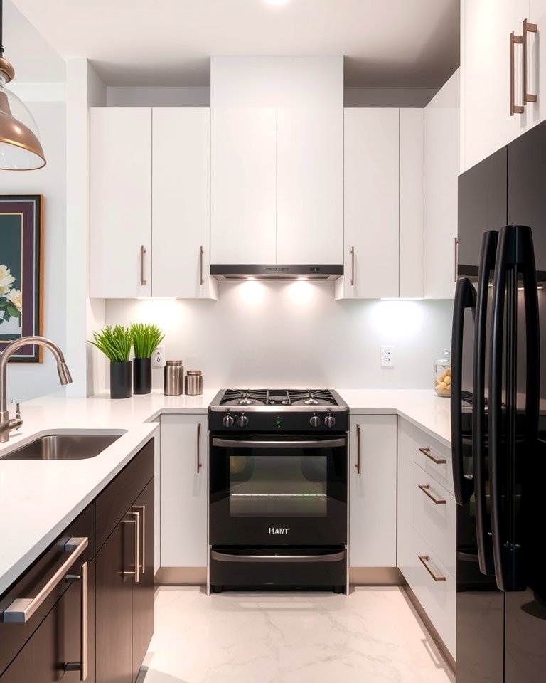 30 White Kitchen Designs with Bold Black Appliances