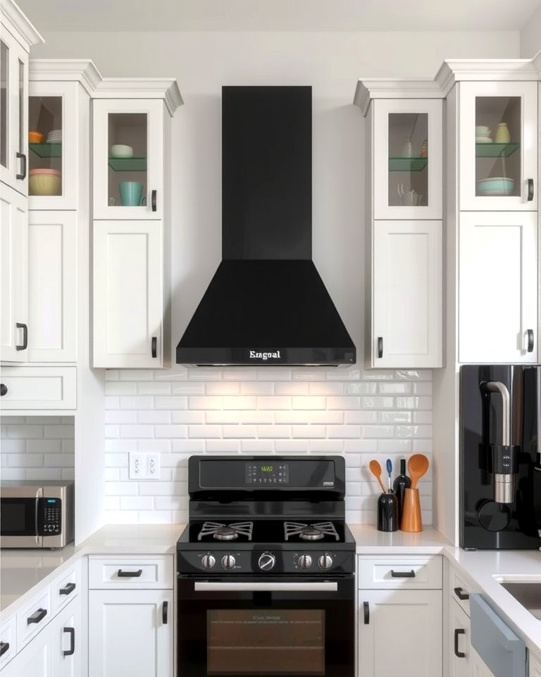 30 White Kitchen Designs with Bold Black Appliances