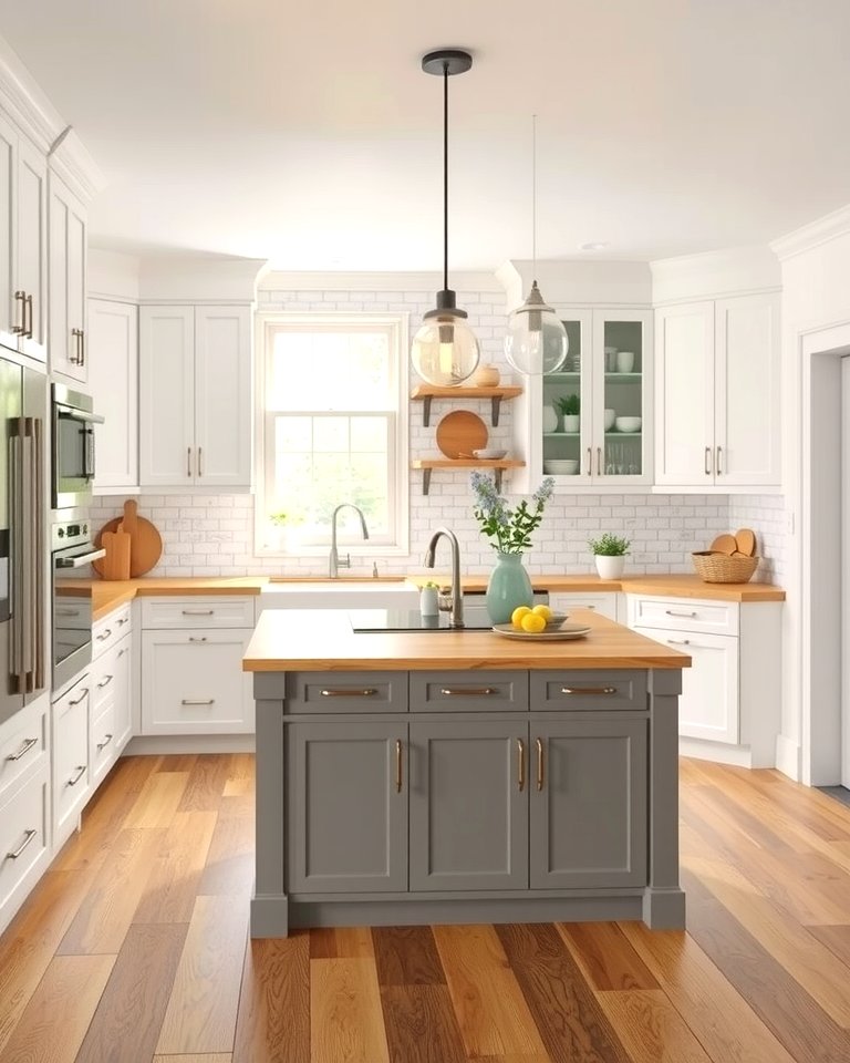25 White Kitchen Cabinets with Grey Island Ideas