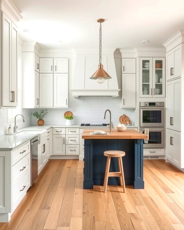 25 White Kitchen Cabinets With Blue Island Ideas