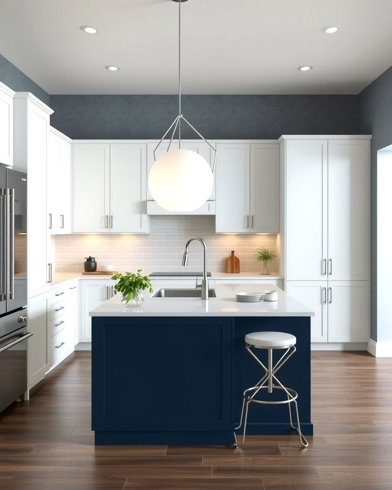25 White Kitchen Cabinets With Blue Island Ideas