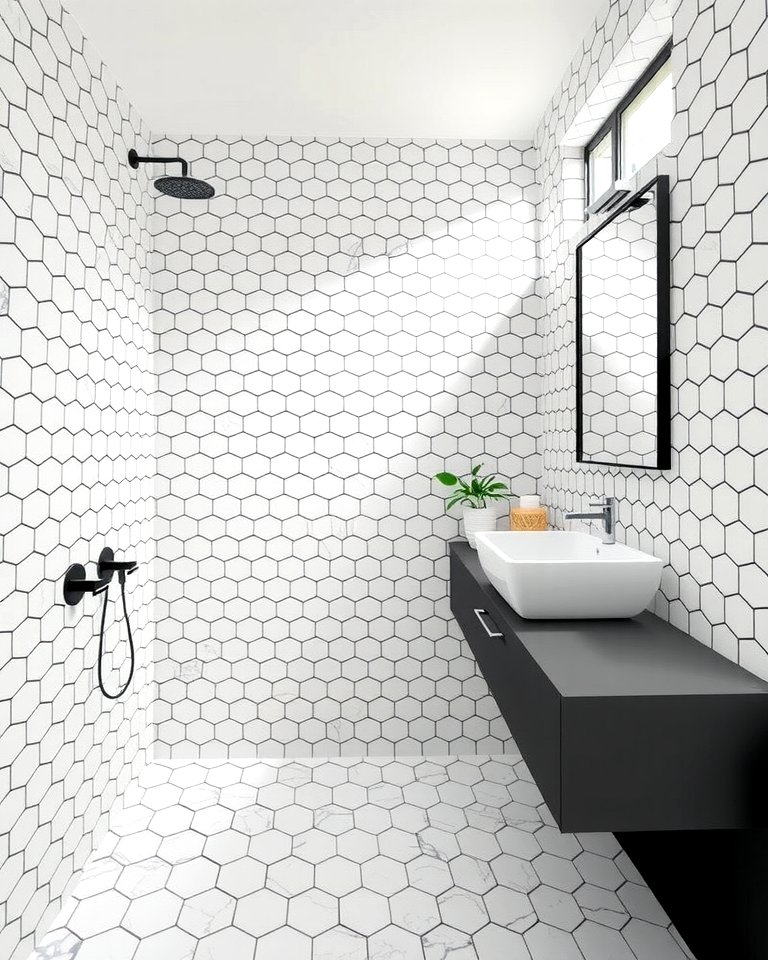 30 Bathrooms with Hexagon Tile Floor Design Ideas