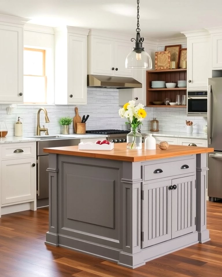 25 White Kitchen Cabinets with Grey Island Ideas