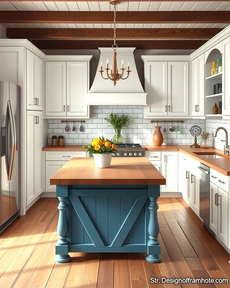 25 White Kitchen Cabinets With Blue Island Ideas