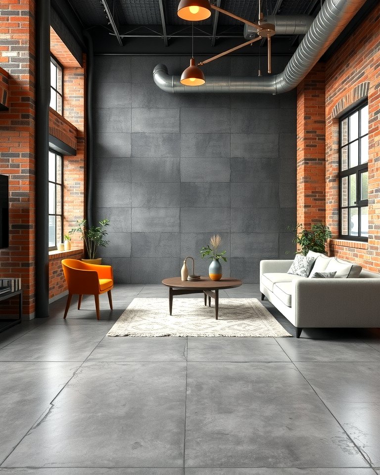 Grey Concrete Flooring For Urban Loft Apartments