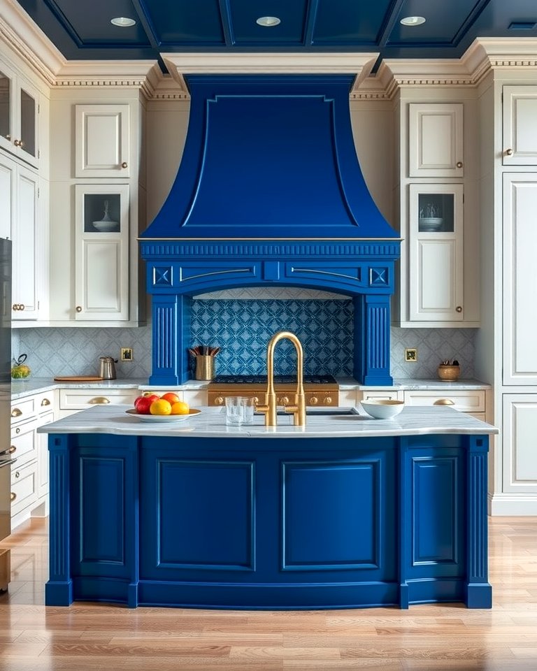 25 White Kitchen Cabinets With Blue Island Ideas