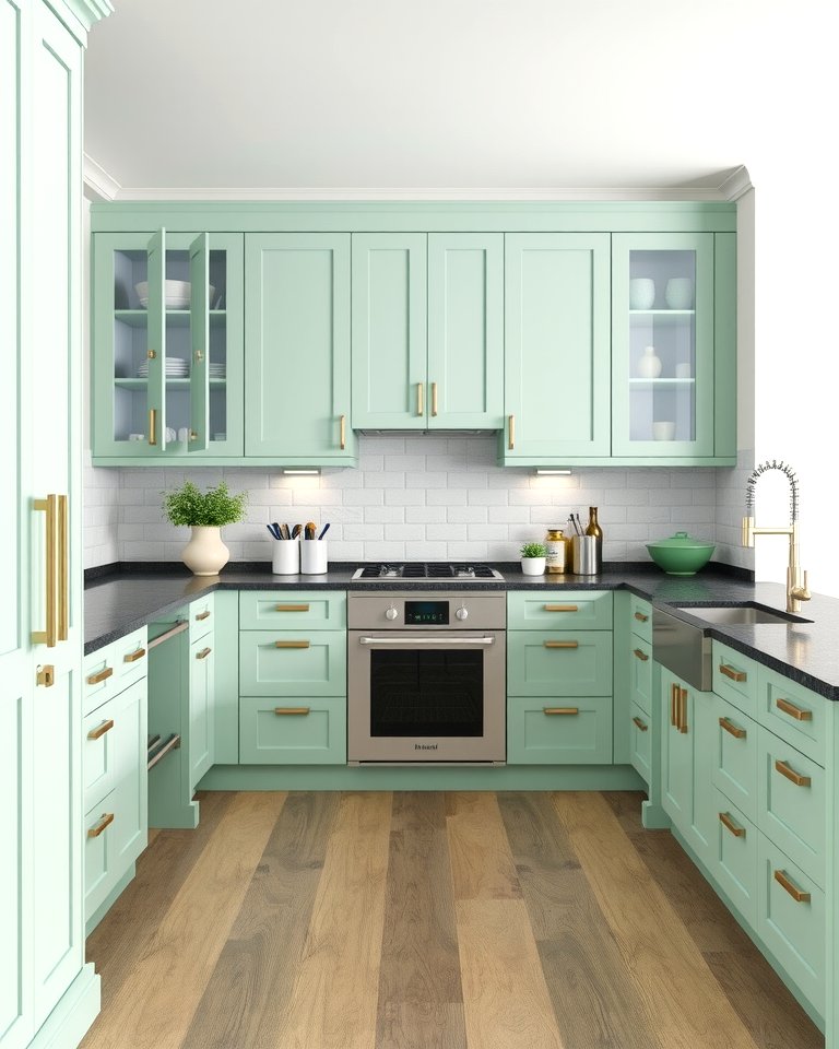 30 Green Kitchen Cabinets & Black Countertops Pairing Ideas