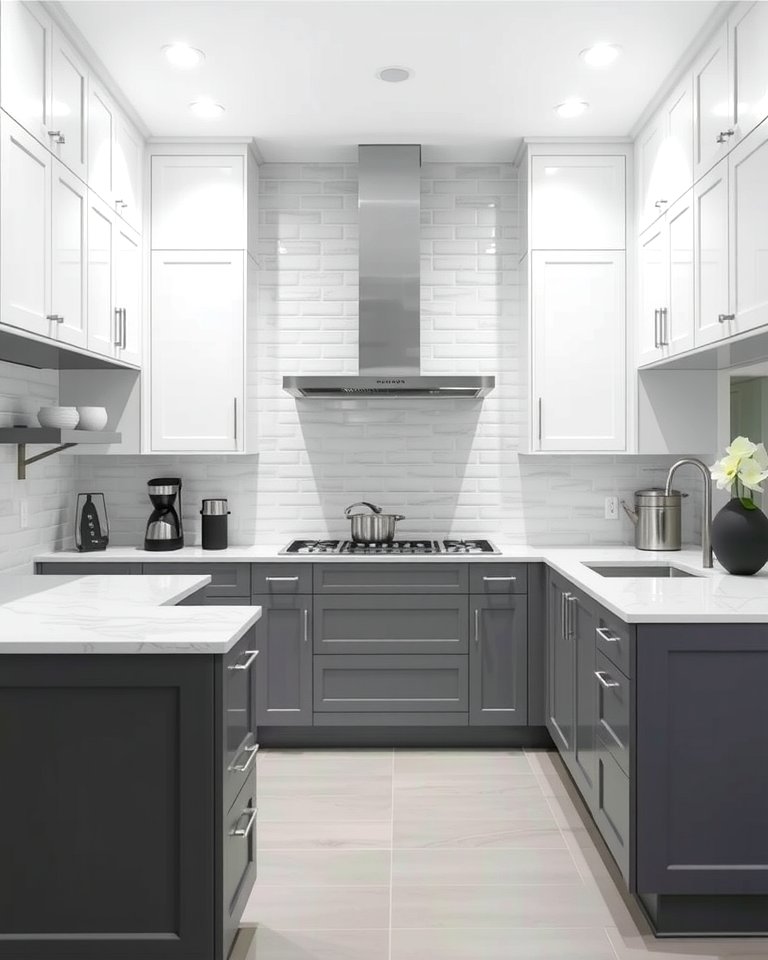 25 White Kitchen Cabinets with Grey Island Ideas