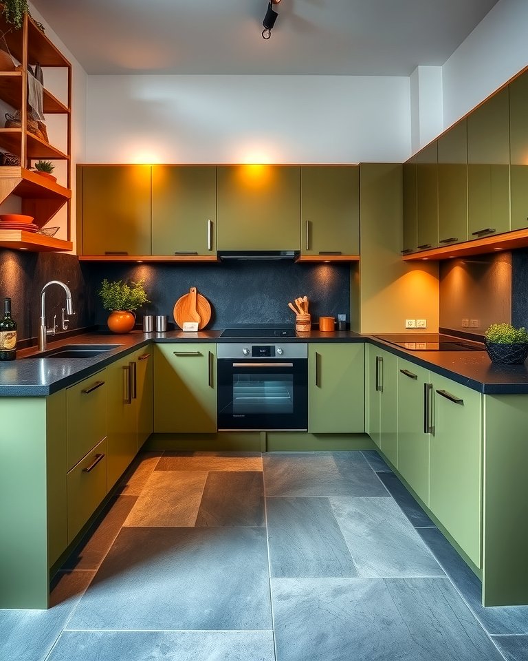 30 Green Kitchen Cabinets & Black Countertops Pairing Ideas