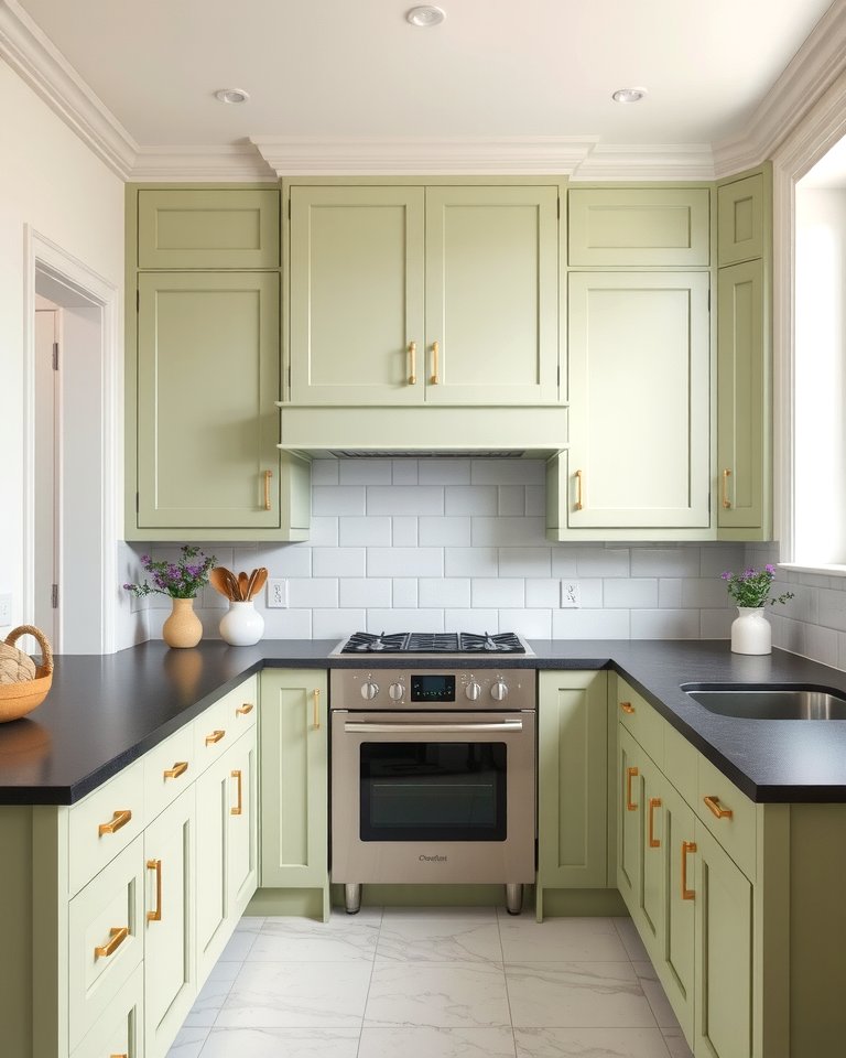 30 Green Kitchen Cabinets & Black Countertops Pairing Ideas