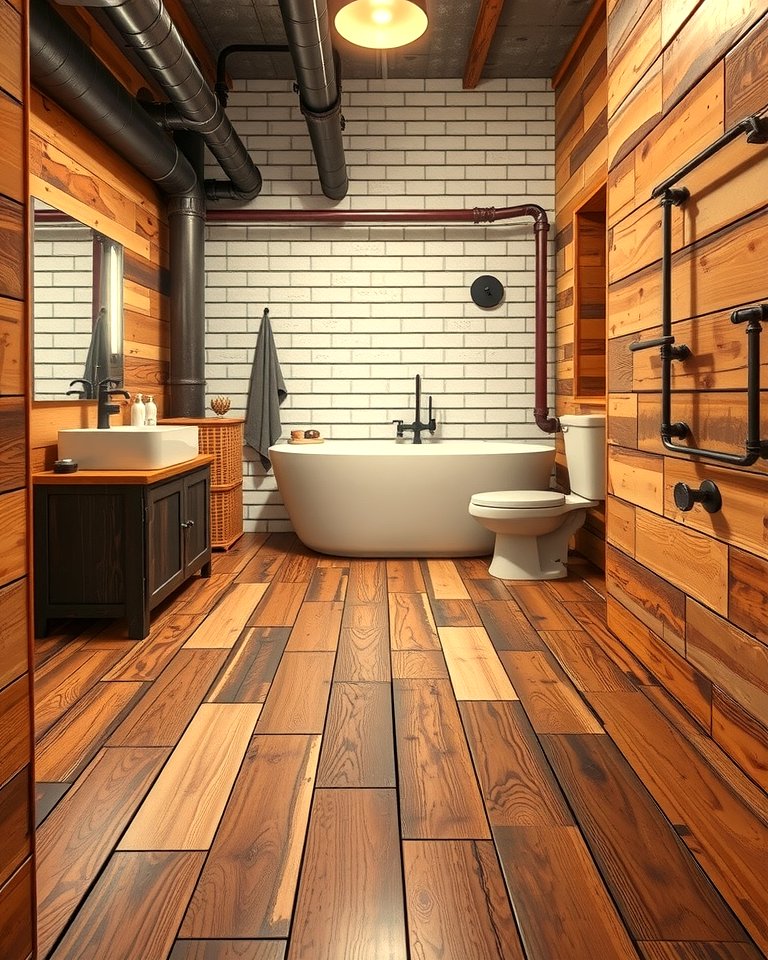 30 Wood Floor Ideas for Bathrooms: Warmth Meets Function - Luxury Green Condo Finishes With Reclaimed Wood