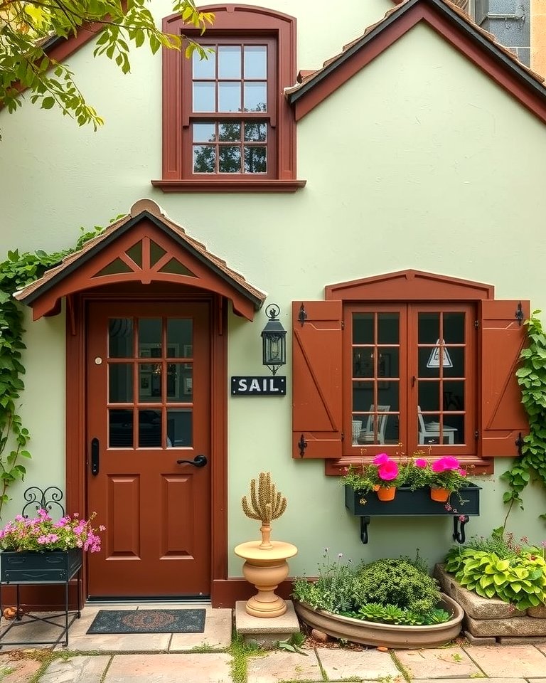 25 Sage Green House With Brown Trim Ideas for Curb Appeal