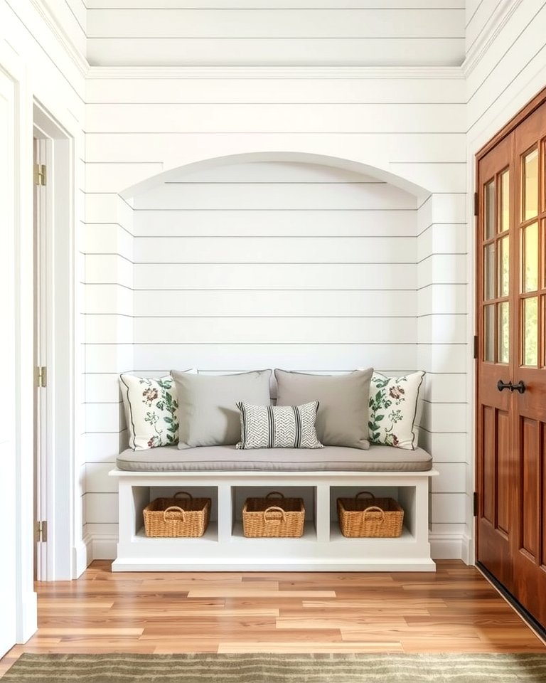 Elegant Shiplap Entryway Bench for Timeless Entryway Design