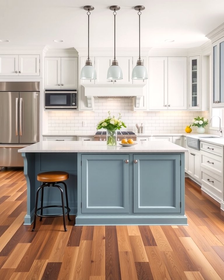 25 White Kitchen Cabinets With Blue Island Ideas