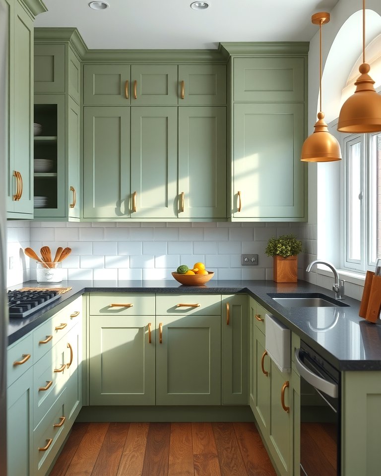 30 Green Kitchen Cabinets & Black Countertops Pairing Ideas