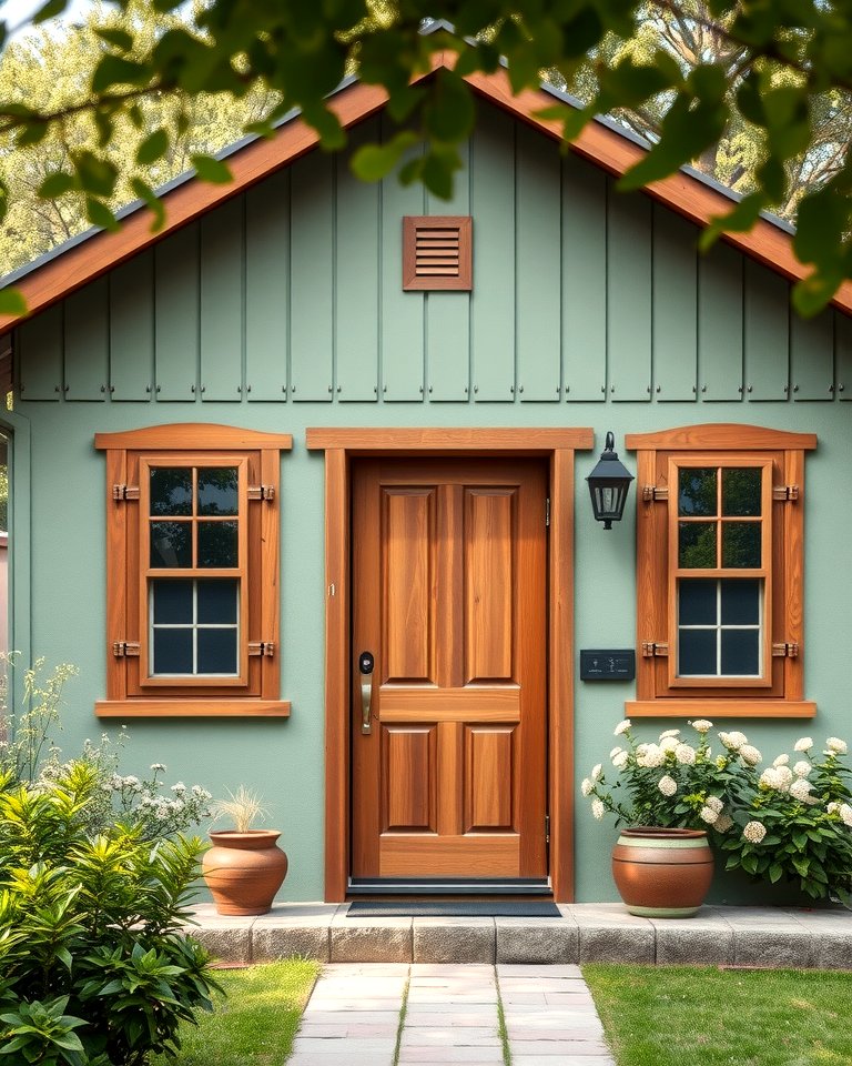 25 Sage Green House With Brown Trim Ideas for Curb Appeal