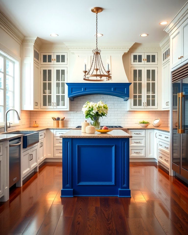 25 White Kitchen Cabinets With Blue Island Ideas