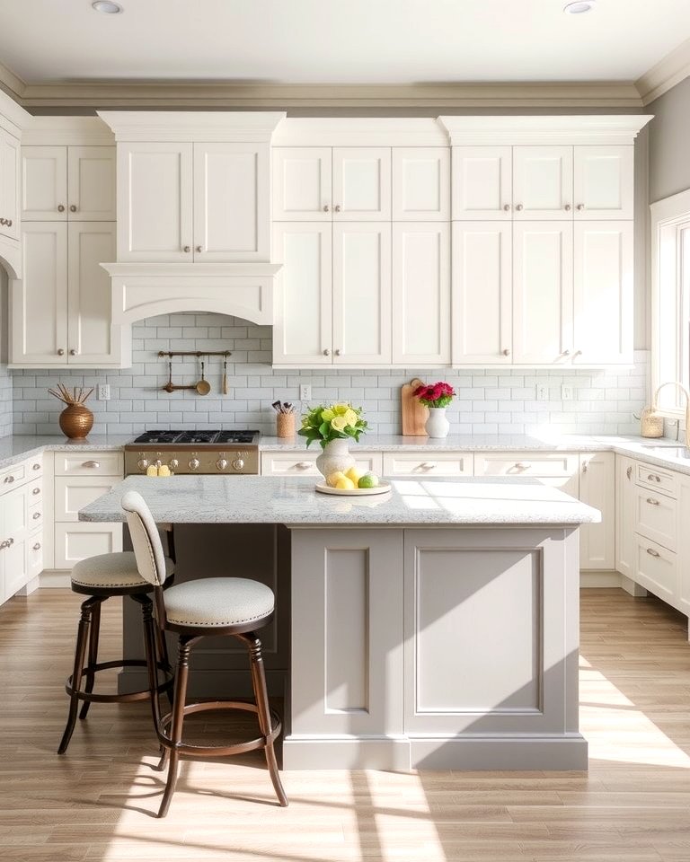 25 White Kitchen Cabinets with Grey Island Ideas
