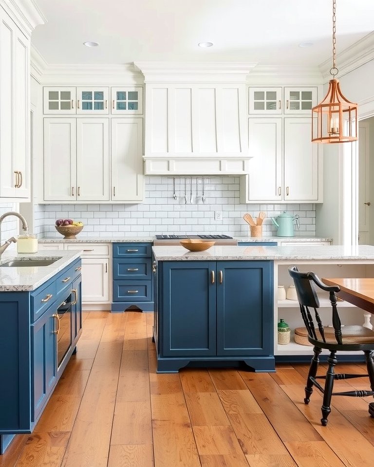 25 White Kitchen Cabinets With Blue Island Ideas