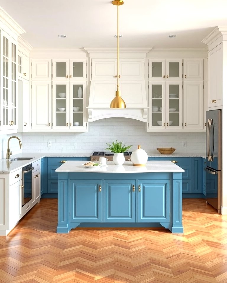 25 White Kitchen Cabinets With Blue Island Ideas
