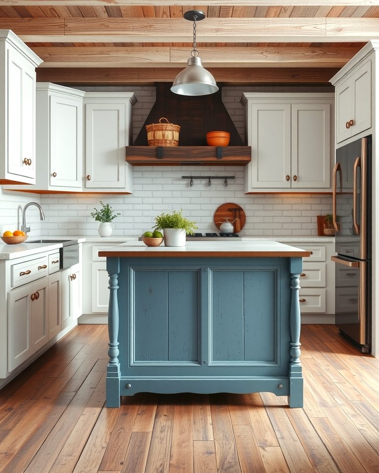25 White Kitchen Cabinets With Blue Island Ideas