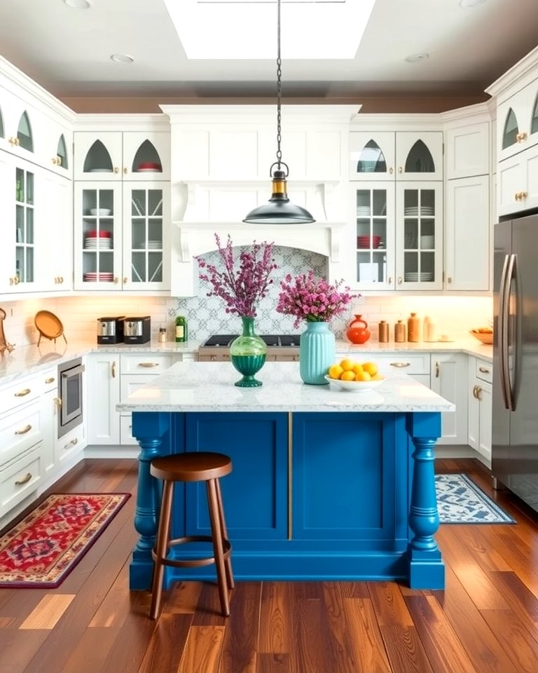 25 White Kitchen Cabinets With Blue Island Ideas