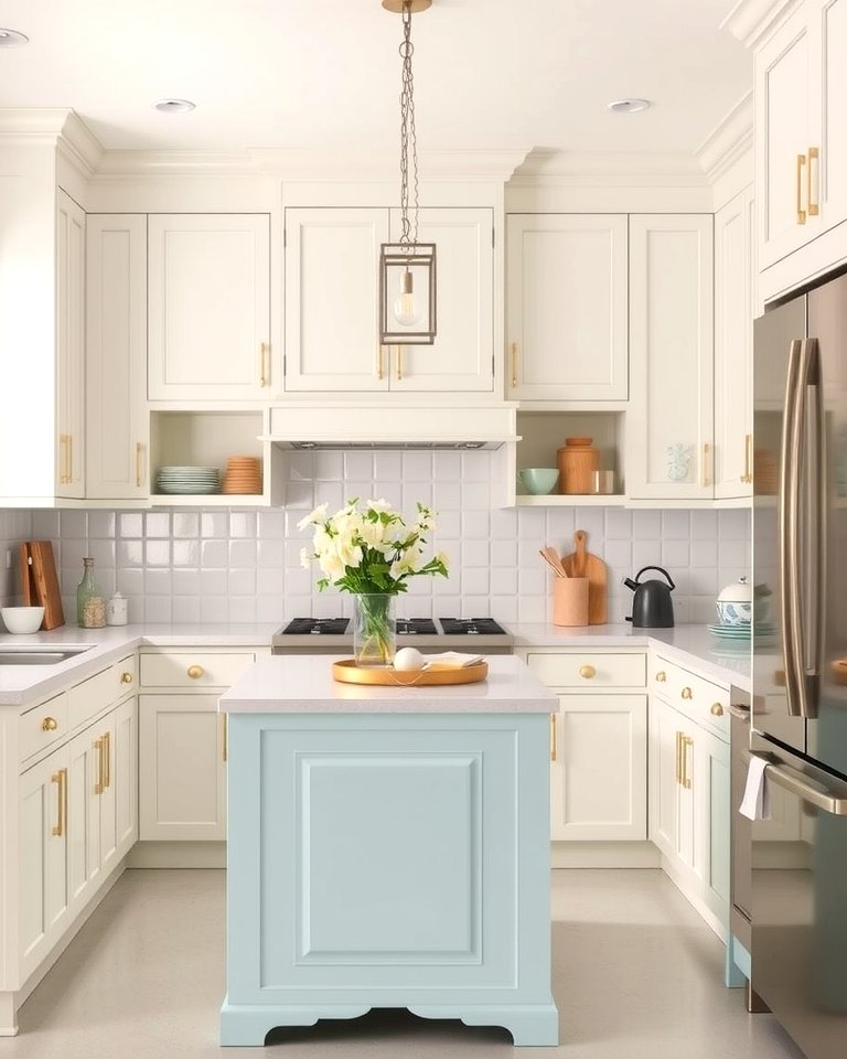 25 White Kitchen Cabinets With Blue Island Ideas