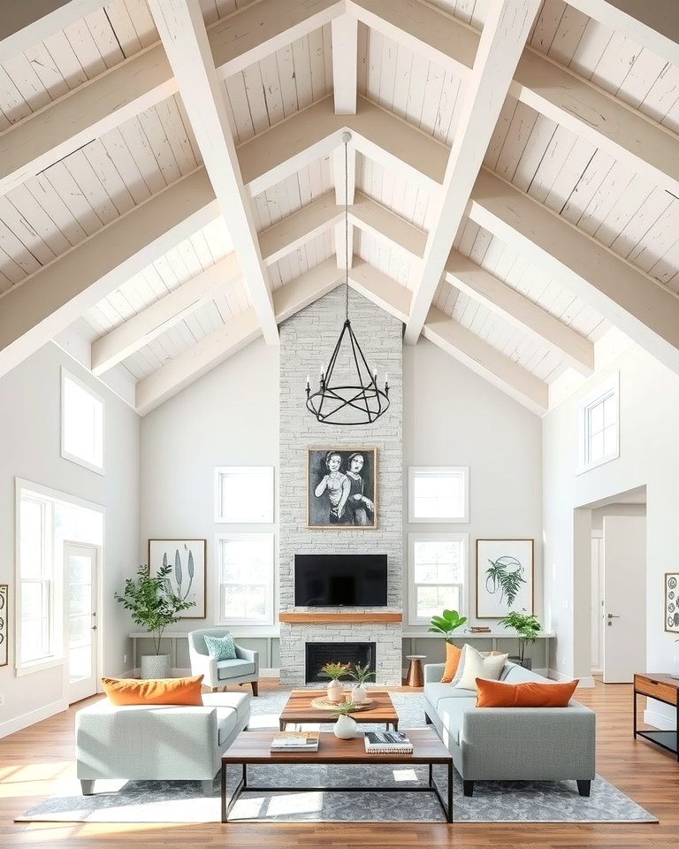 Elegant White Beams Living Room Design for Modern Spaces
