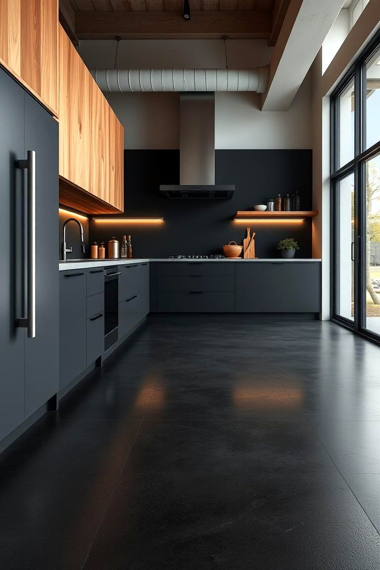 30 Sleek Black Floor Kitchen Ideas for Contemporary Designs