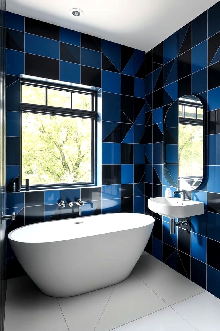 30 Striking Black and Blue Bathroom Ideas for Dramatic Flair