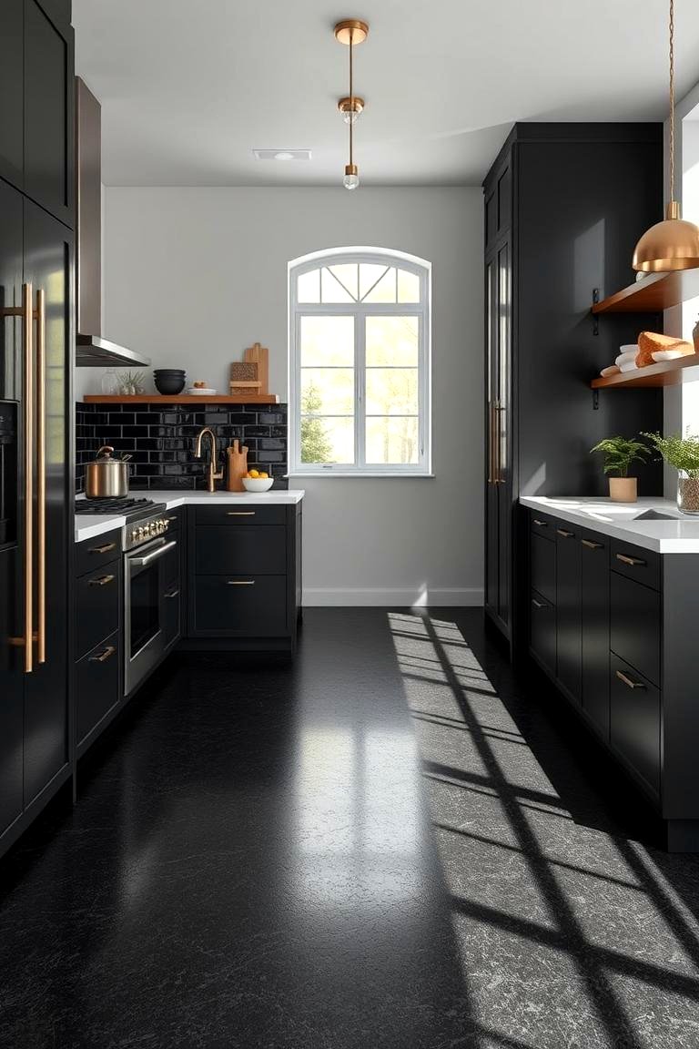 30 Sleek Black Floor Kitchen Ideas for Contemporary Designs